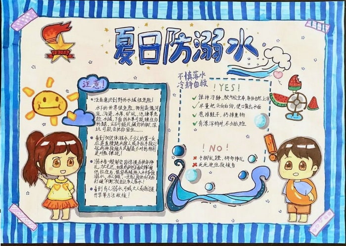 简单又好看的防溺水儿童手抄报图片