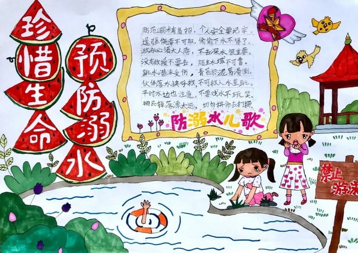 简单又好看的防溺水儿童手抄报图片