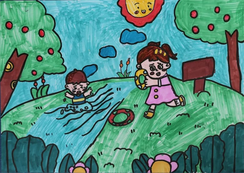 简单防溺水儿童画图片