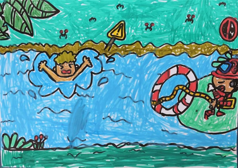 简单防溺水儿童画图片