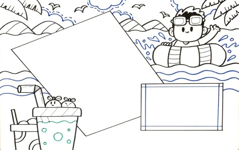 一款清凉的暑假生活手抄报图片教程