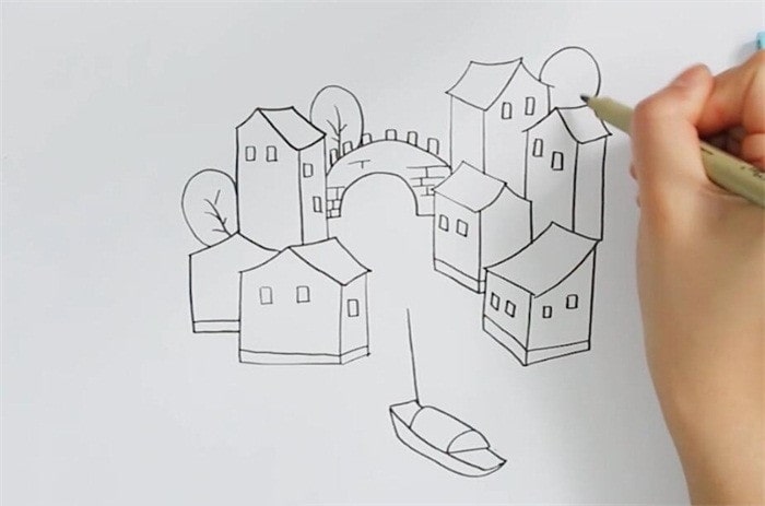 江南水乡风景简笔画图片教程