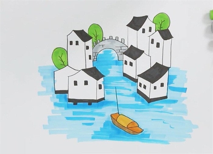 江南水乡风景简笔画图片教程