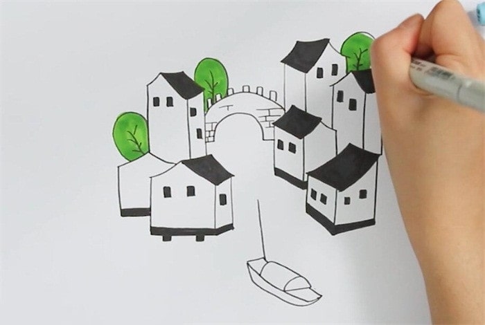 江南水乡风景简笔画图片教程