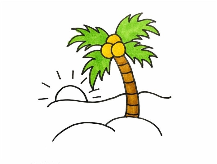 海边风景简笔画带颜色，画一幅海边美景简笔画