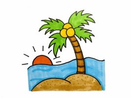 海边风景简笔画带颜色，画一幅海边美景简笔画