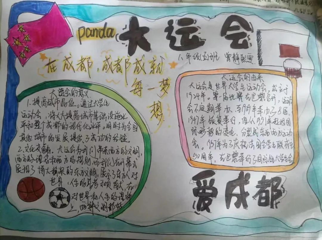 爱成都 迎大运，大运会知识小报手抄报作品