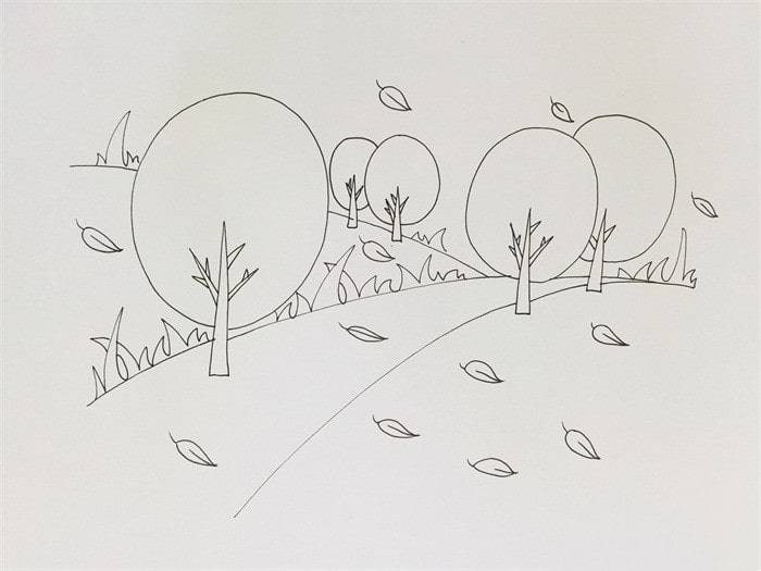 秋天的风景简笔画带颜色