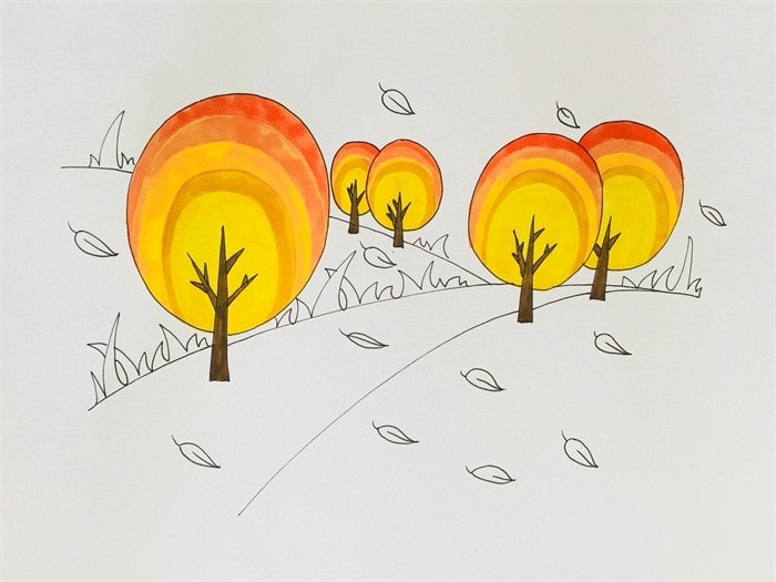 秋天的风景简笔画带颜色