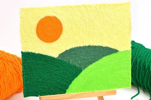 毛线粘贴画风景制作简单精美