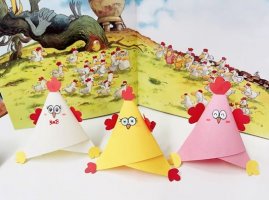 简单儿童手工折纸一群五彩斑斓的小鸡