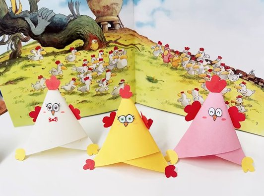 简单儿童手工折纸一群五彩斑斓的小鸡