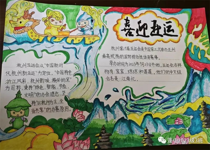 杭州亚运会手抄报图片，为体育喝彩