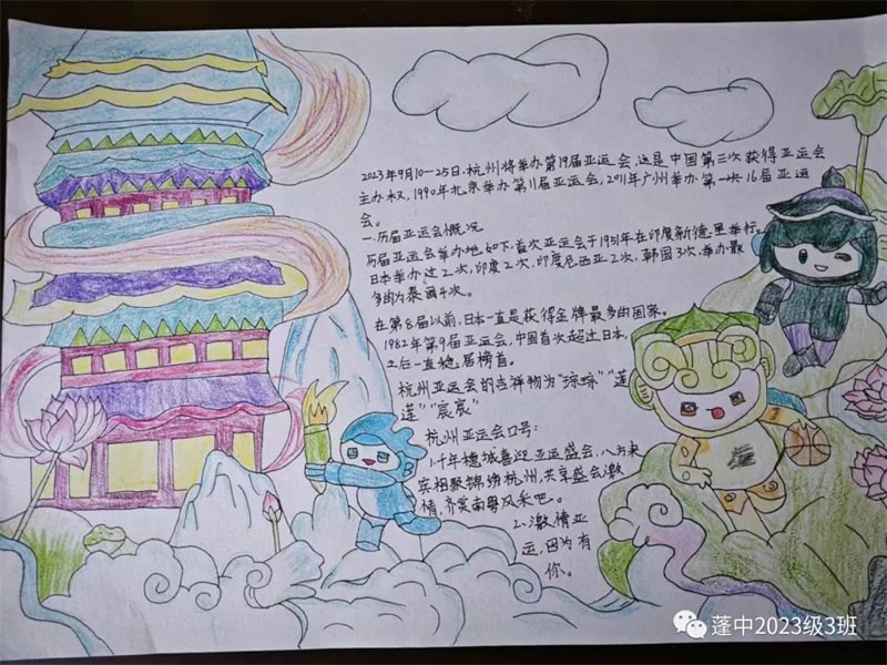 杭州亚运会手抄报图片，为体育喝彩