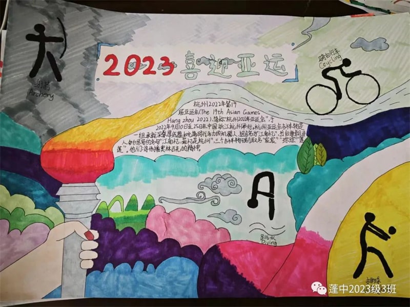 杭州亚运会手抄报图片，为体育喝彩