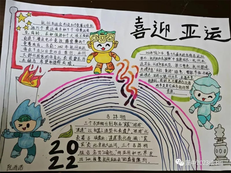 杭州亚运会手抄报图片，为体育喝彩
