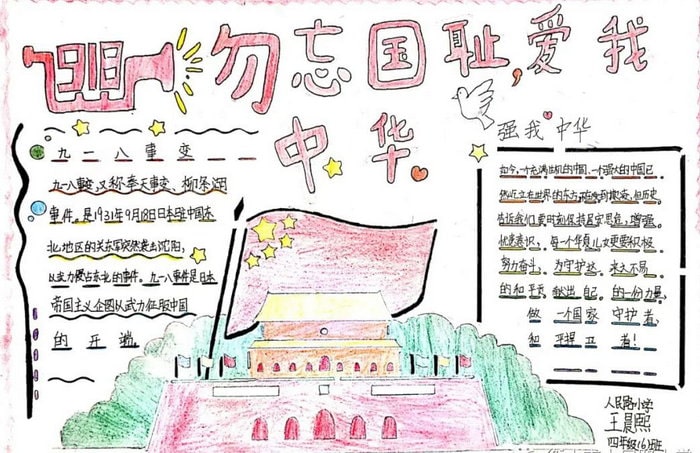 勿忘国耻九一八事变手抄报图片及内容