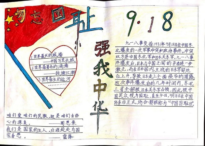 勿忘国耻九一八事变手抄报图片及内容