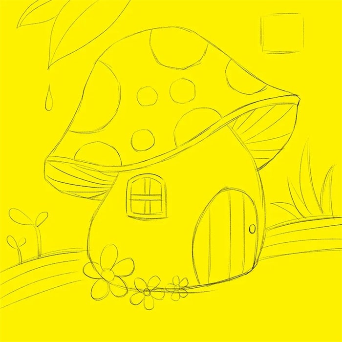 秋季儿童线描 少儿美术课程《蘑菇屋》