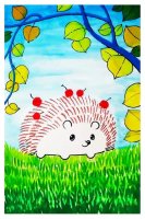 秋天主题水粉画少儿美术课程《收获满满的刺猬