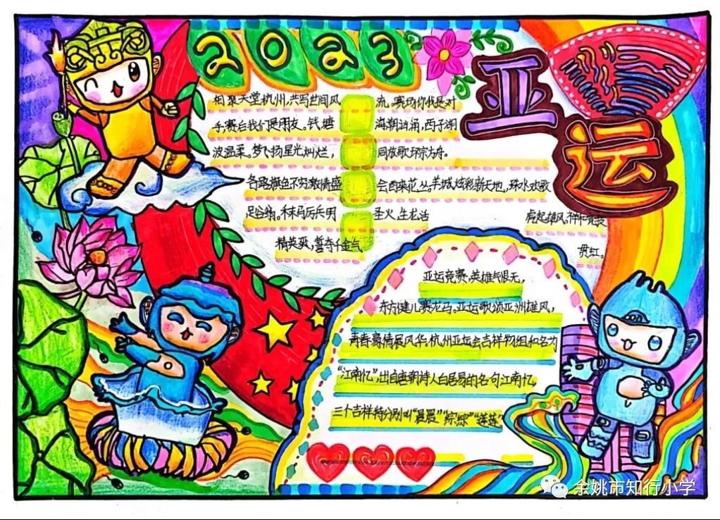 童心向党 喜迎亚运 杭州亚运会手抄报图片
