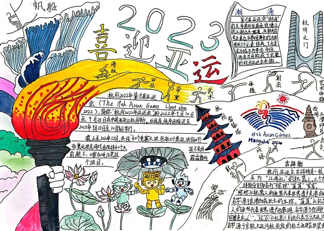 童心向党 喜迎亚运 杭州亚运会手抄报图片