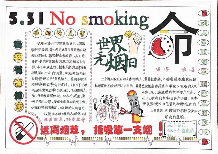 世界无烟日手抄报图片及内容简单漂亮