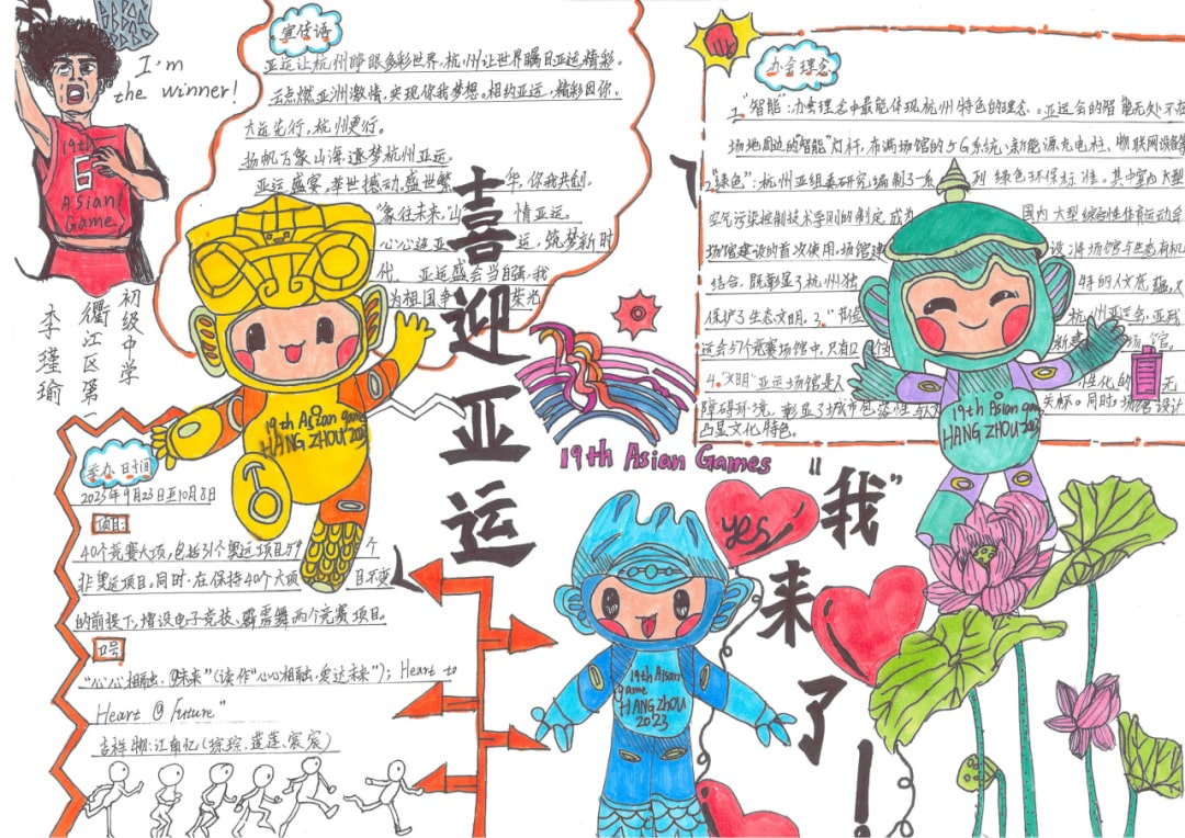 2023年迎亚运杭州亚运会手抄报作品初中生