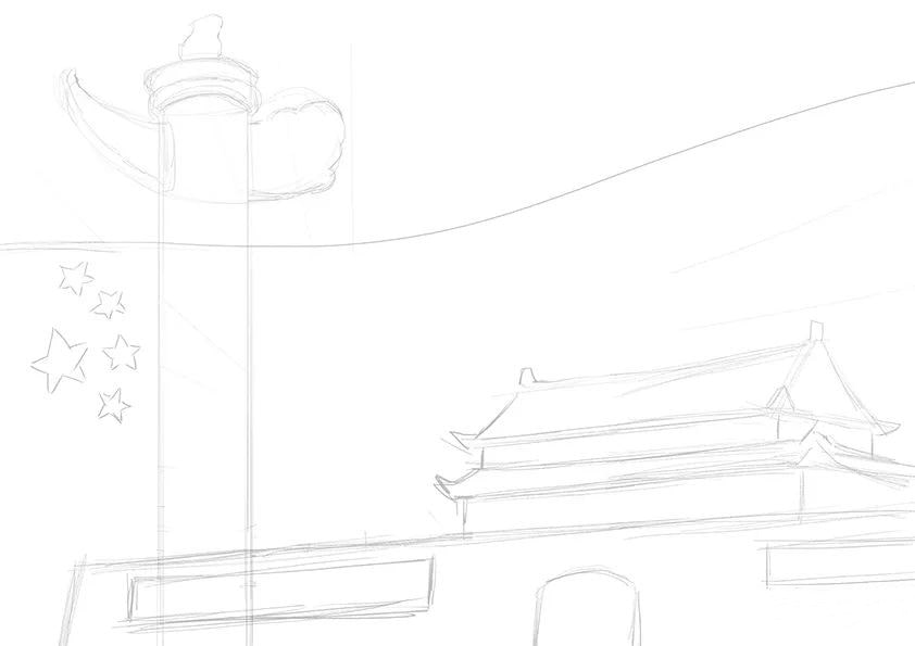 国庆节主题少儿美术课程《天安门一群白鸽》