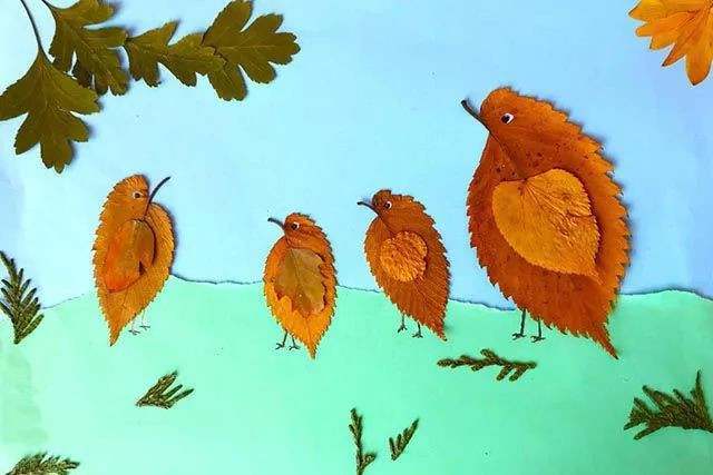 树叶手工粘贴画教程：简单好看的小鸟一家(步骤图解)
