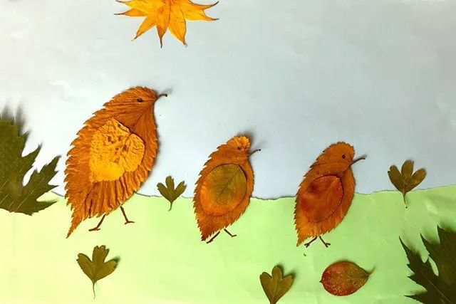 树叶手工粘贴画教程：简单好看的小鸟一家(步骤图解)