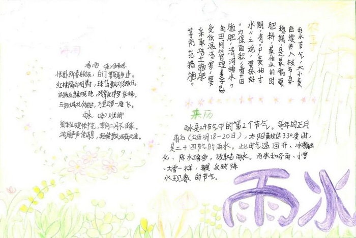 小学生雨水节气手抄报图片