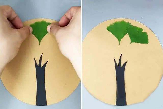 银杏叶手工树叶贴画一棵大树简单又好看