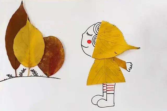 树叶手工制作一幅美丽的画：一叶知秋树叶贴画