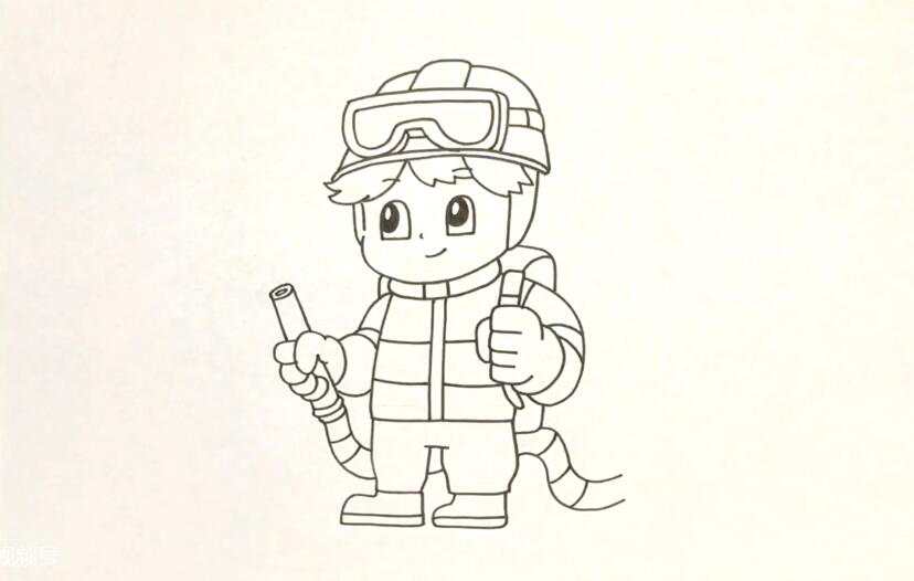 Q版卡通消防员简笔画教程图片