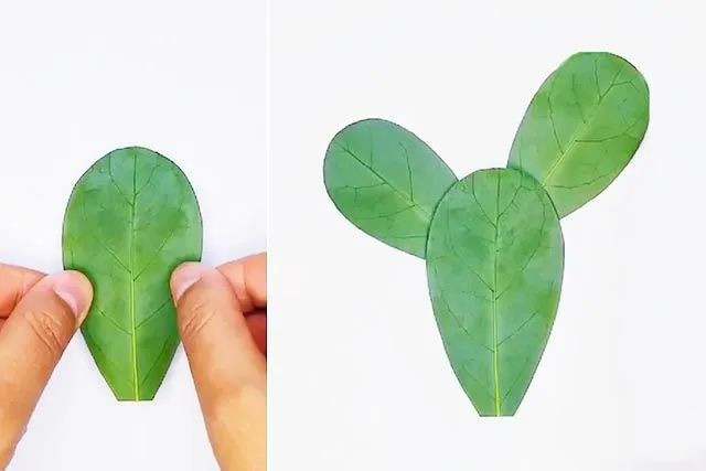 树叶手工粘贴画教程：叶子贴画仙人掌
