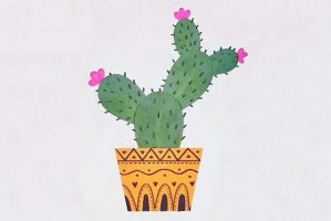 树叶手工粘贴画教程：叶子贴画仙人掌(步骤图解