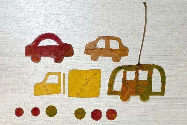 亲子树叶手工粘贴画教程：树叶贴画马路手工