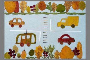 亲子树叶手工粘贴画教程：树叶贴画马路手工(步