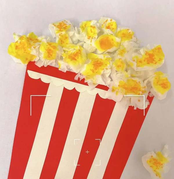 教你用餐巾纸做一桶香甜的爆米花剪贴画