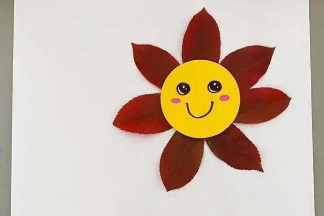 创意树叶画手工贴画：叶子简单拼画好看的花朵