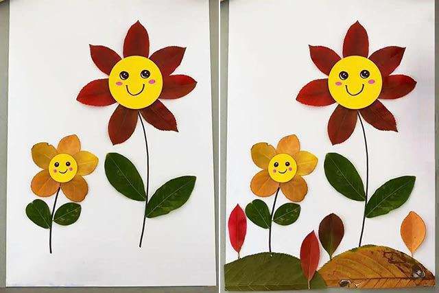 创意树叶画手工贴画：叶子简单拼画好看的花朵