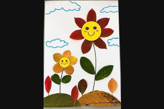 创意树叶画手工贴画：叶子简单拼画好看的花朵