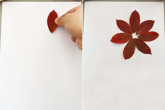 创意树叶画手工贴画：叶子简单拼画好看的花朵