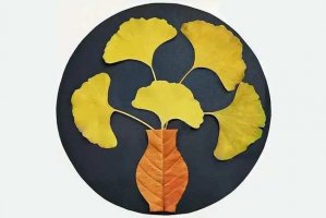 树叶手工粘贴画制作花瓶里的花(步骤图解)
