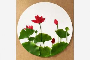 银杏叶手工树叶粘贴画荷花简单又好看(步骤图解