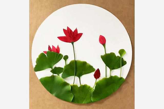 银杏叶手工树叶粘贴画荷花简单又好看