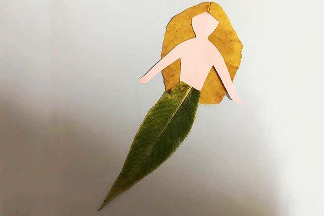 幼儿园秋天手工制作：树叶手工粘贴画美人鱼