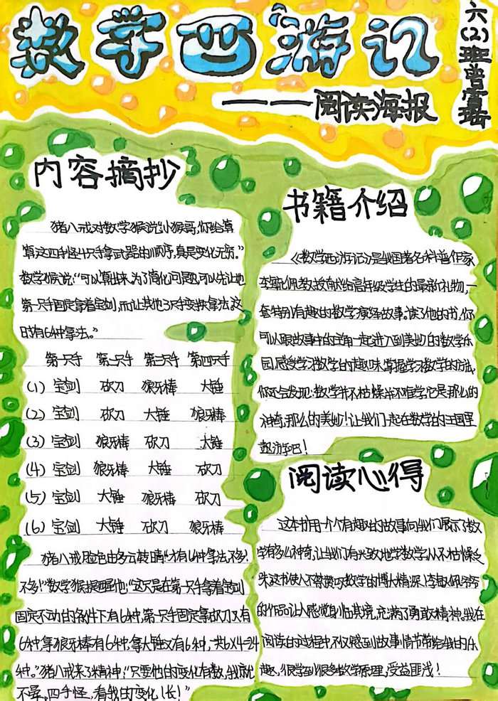 数学西游记手抄报图片