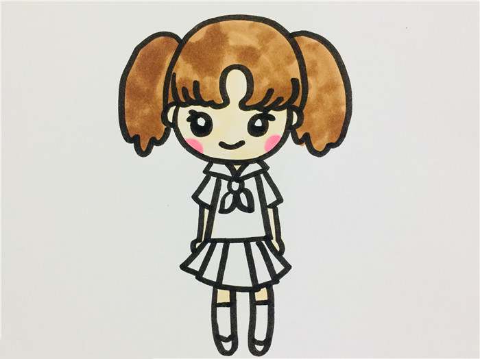 双马尾辫小女孩简笔画步骤图片